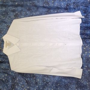 🍂3/$10 Notations Semi-Sheer White Embroidered Button-Down Dress Shirt- stained